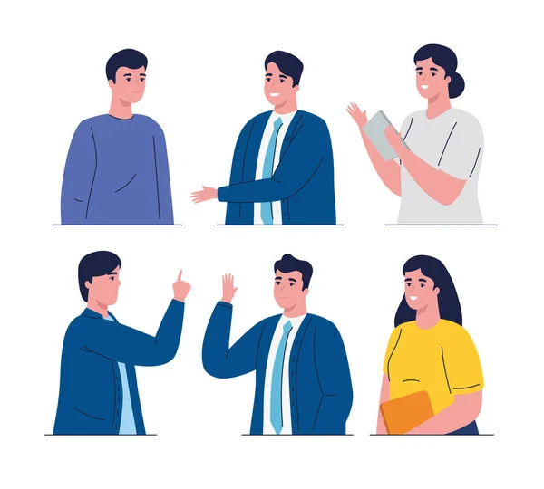 Grupo de seis personajes de gente de negocios — Vector de stock