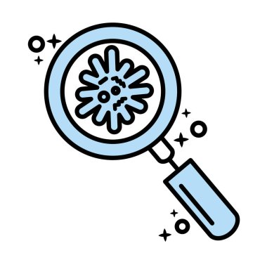 Covid19 virüs parçacık çizgisi ve renk ikonu olan büyüteç