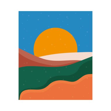 Gün batımı güneşli soyut manzara