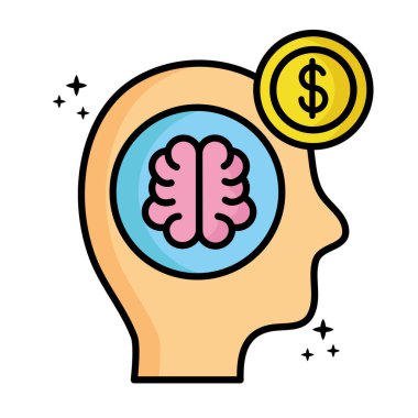 Beyin ve madeni para dolar finansal simgesi ile profil