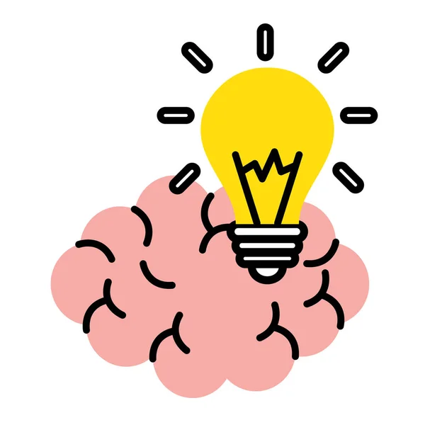 Cerebro con idea de bombilla icono de estilo de media línea — Vector de stock