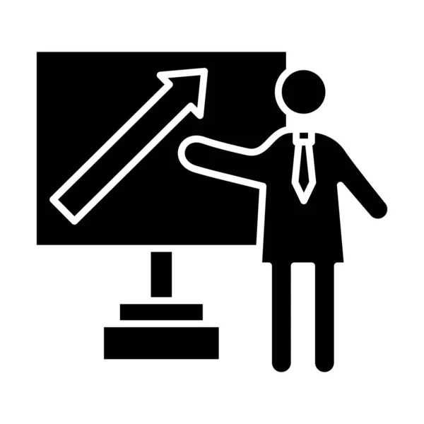 Entrenamiento persona de negocios con flecha en siluetas de cartón icono de estilo — Vector de stock