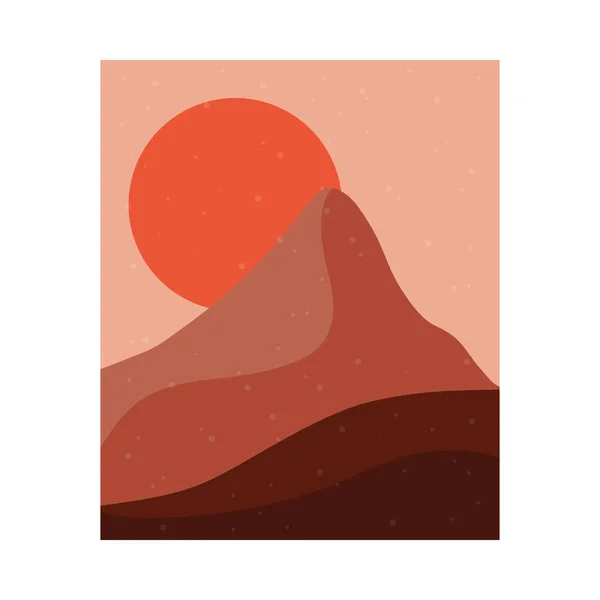 Paisaje abstracto colorido escena con sol puesta de sol y montañas — Archivo Imágenes Vectoriales