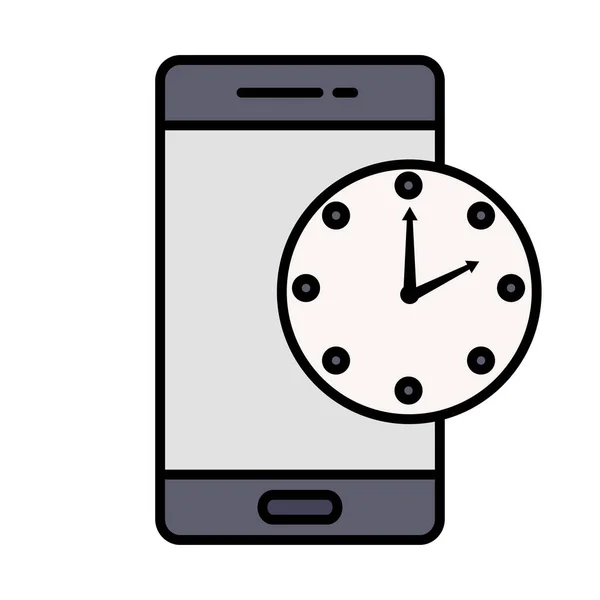 Tijd klok horloge analoog in smartphone stijl lijn en vul pictogram — Stockvector