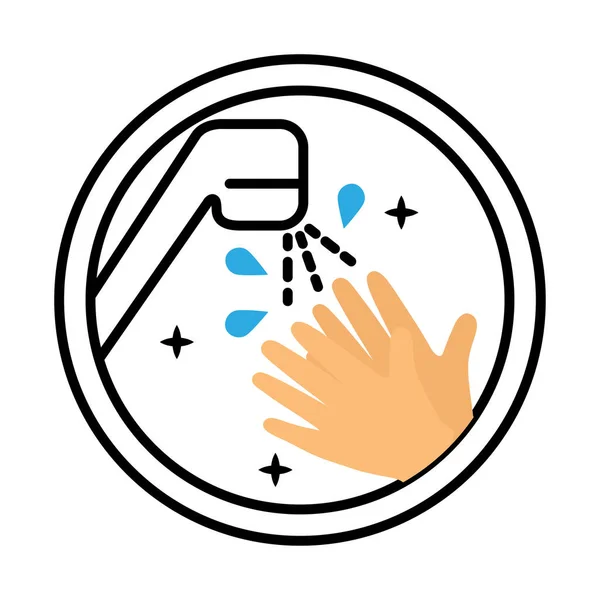 Händewaschen mit Wasserhahn Aufkleber Halb Linie Stil-Symbol — Stockvektor