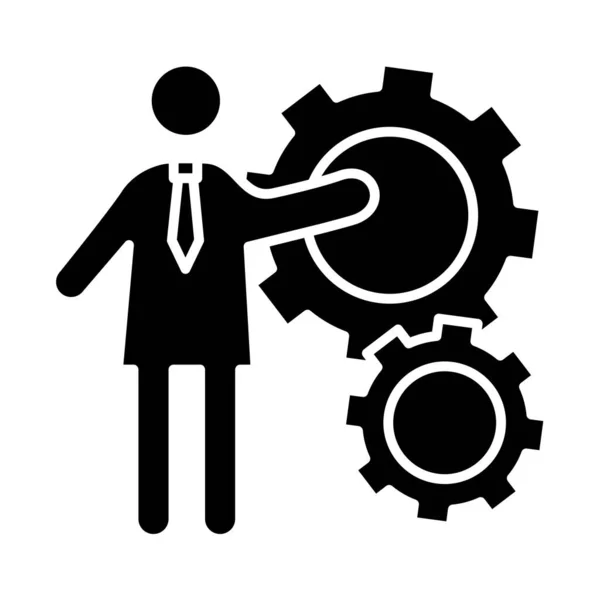 Business person coaching met versnellingen instellingen silhouetten stijl pictogram — Stockvector