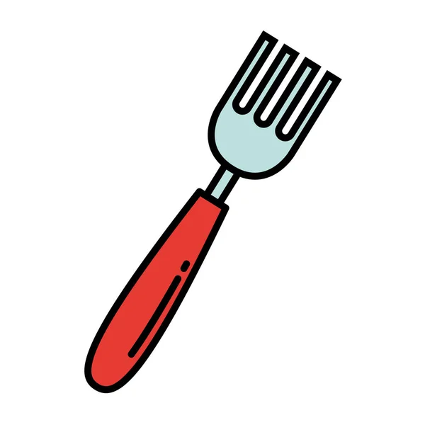 Vork keuken bestek lijn en kleuren stijl pictogram — Stockvector