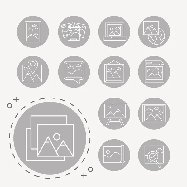Bundle of thirteen pictures with differents scenes line style set icons — Stock Vector