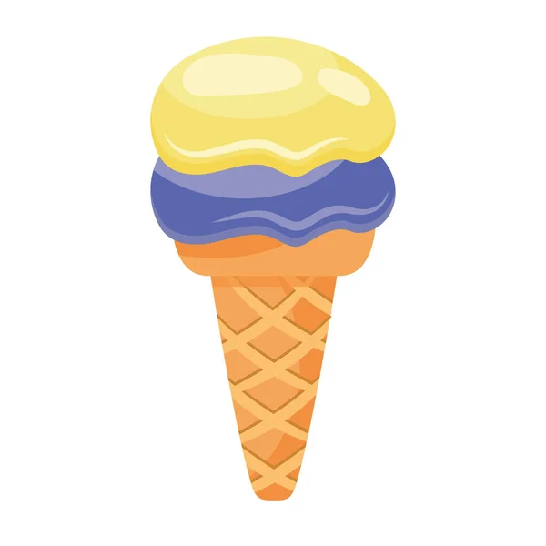 Сладкое вкусное мороженое с двумя вкусами в конусе — стоковый вектор