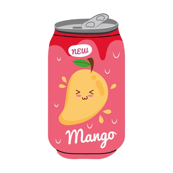 Boîte de fruits de jus de mangue avec caractères kawaii — Image vectorielle