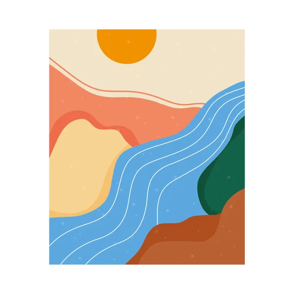 夏の太陽と川と抽象的な風景カラフルなシーン — ストックベクタ