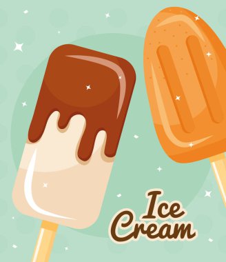 Çubuklu portakal ve çikolata soslu lezzetli dondurmalar.