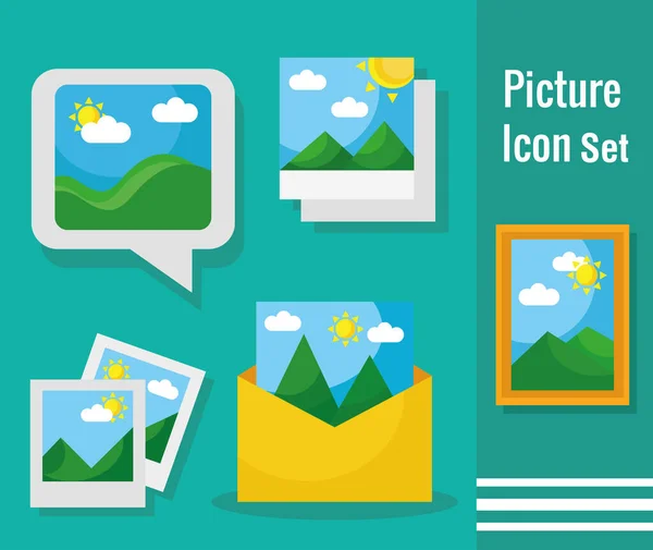 Bunt med tolv bilder med olika scener platt stil som ikoner — Stock vektor