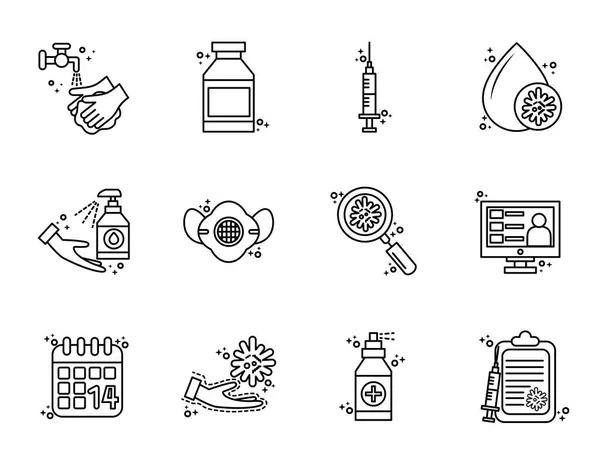 Bundle of twelve covid19 pandemic set line icons — стоковый вектор