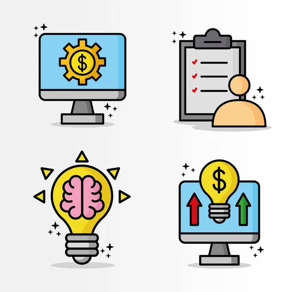 Paquet de quatre icônes d'ensemble d'affaires financières — Image vectorielle