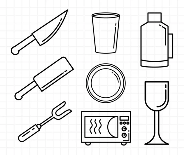 Bundle of eight kitchen utensils set line style icons — Stock Vector