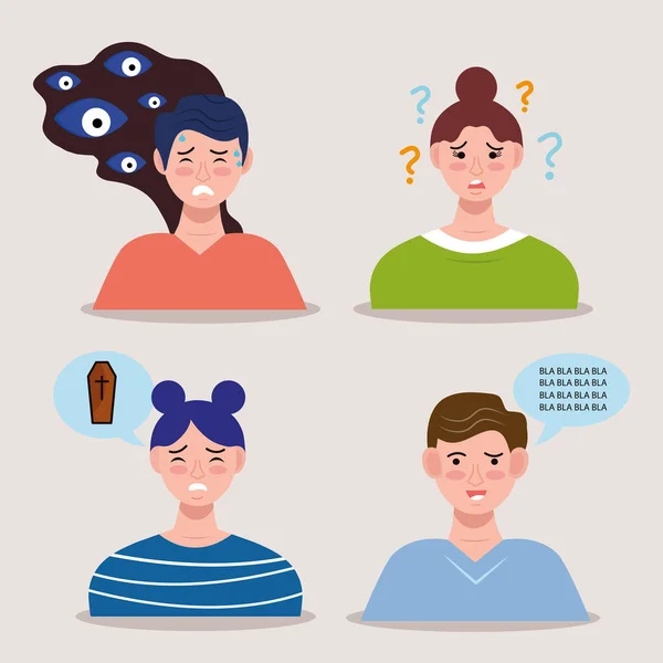 Group of four persons with bipolar disorder characters — Stock Vector