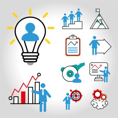 Dokuz iş adamından oluşan paket koçluk ve on adet yarım çizgi biçiminde simge