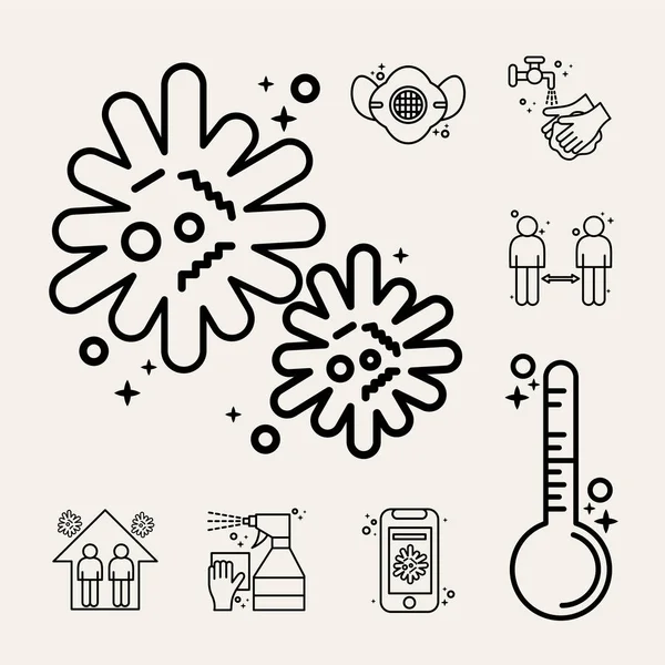 Bundle of eight covid19 pandemic set line icons — стоковый вектор