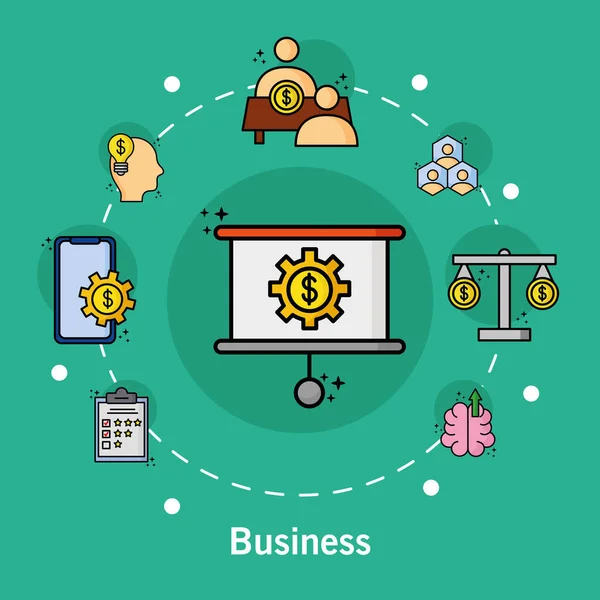Paquet de huit icônes d'ensemble d'affaires financières — Image vectorielle