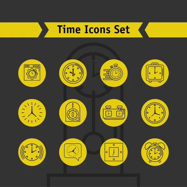 Svazek dvanácti časově nastavených ikon stylu čáry a nápisy v stuze — Stockový vektor