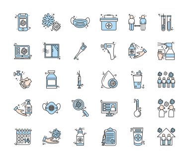 12 covid19 salgın serisi çizgisi, renk biçimi simgeleri ve harf