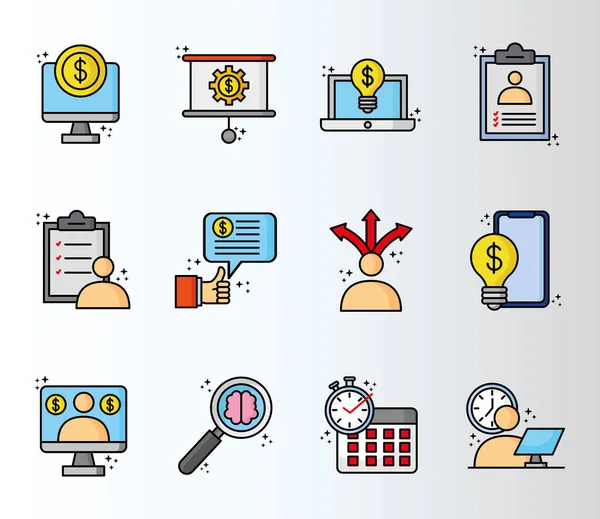 Paquete de doce iconos de negocios financieros — Vector de stock