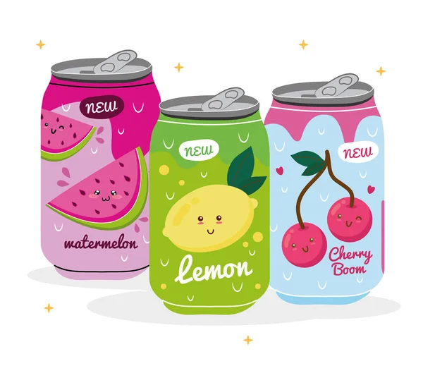 加柠檬和樱桃的西瓜，罐装果汁的特点 — 图库矢量图片