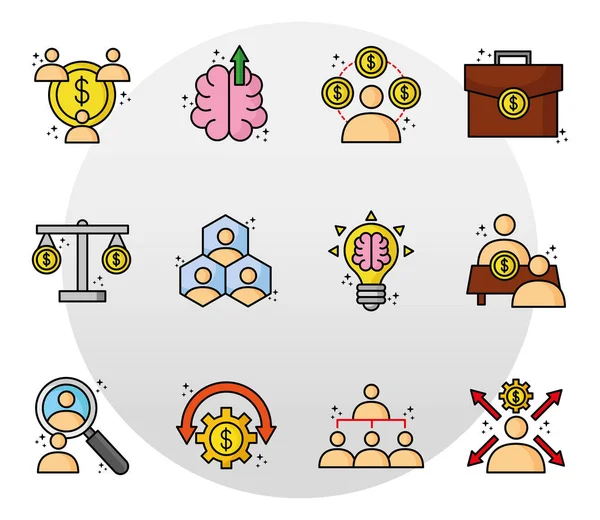 Paquet de douze icônes d'ensemble d'affaires financières — Image vectorielle