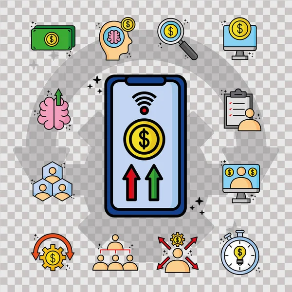 Paquet de treize icônes d'ensemble d'affaires financières — Image vectorielle
