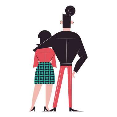 Romantik çift çizgi filmleri ters vektör tasarımına sarılıyorlar.