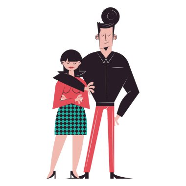 Romantik çift çizgi filmleri, vektör tasarımı.