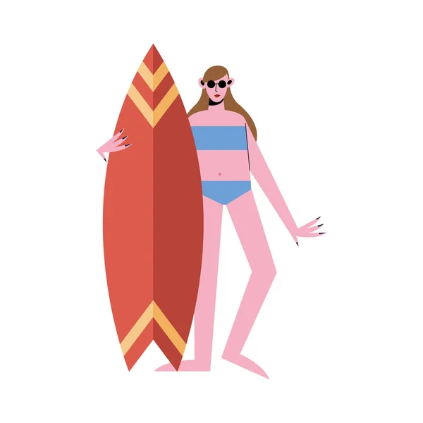 Sommer-Cartoon mit Bikini und Surfbrett-Vektordesign — Stockvektor