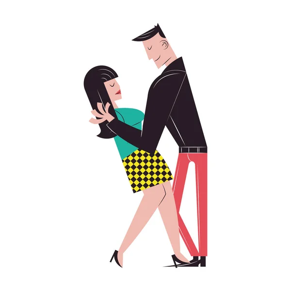 Pareja romántica dibujos animados baile vector de diseño — Vector de stock