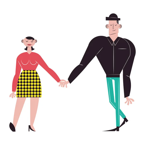 Ρομαντικό ζευγάρι κινούμενα σχέδια κρατώντας τα χέρια διάνυσμα σχεδιασμό — Διανυσματικό Αρχείο