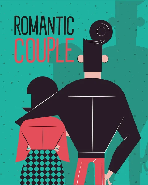 Couple romantique étreignant la conception vectorielle vers l'arrière — Image vectorielle