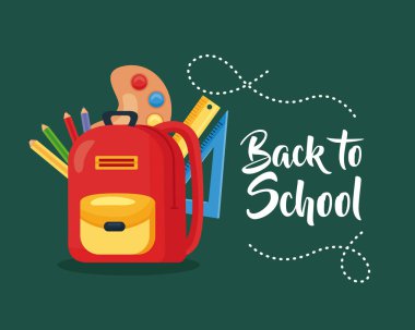 Sırt çantası ve eğitim malzemeleriyle okul posteri