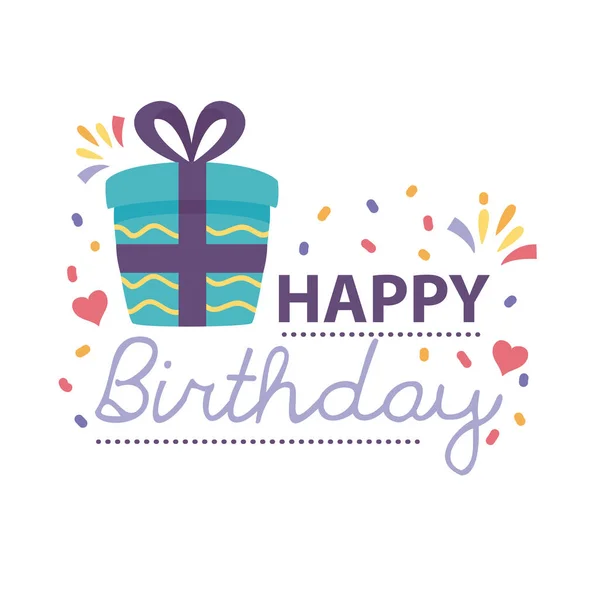 Happy birthday badge with gift box on white background — Stock Vector