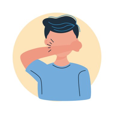 Covid19 önleme, öksürük görgü kurallarını bilen bir adam. Koronavirüs yayılmasın diye.