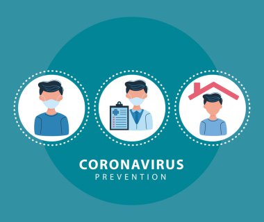 Dairesel çerçevelerde covid19 önleme simgeleri