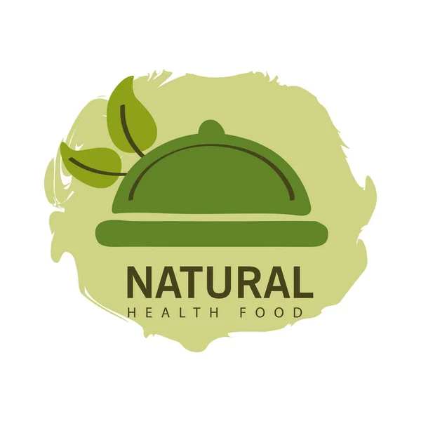 Alimentos naturais para a saúde, rótulo com folhas sobre fundo branco — Vetor de Stock