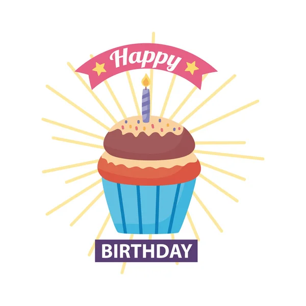 Gelukkige verjaardag badge met cupcake decoratie — Stockvector