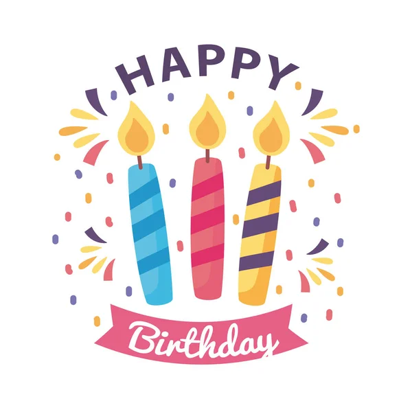 Happy birthday badge with candles on white background — Stock Vector