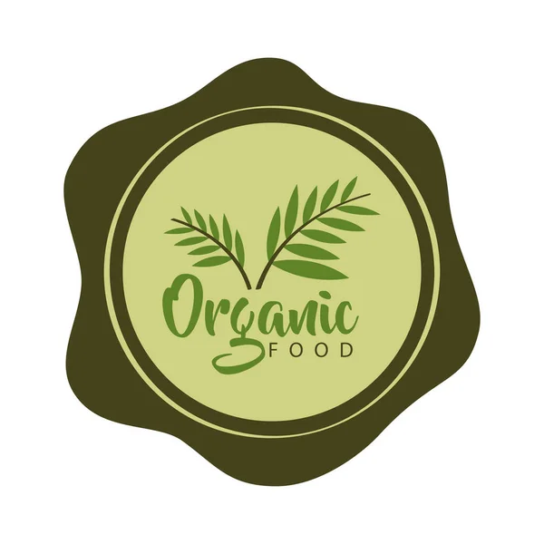 Organic food, label with branches and leaves on white background — Stock Vector