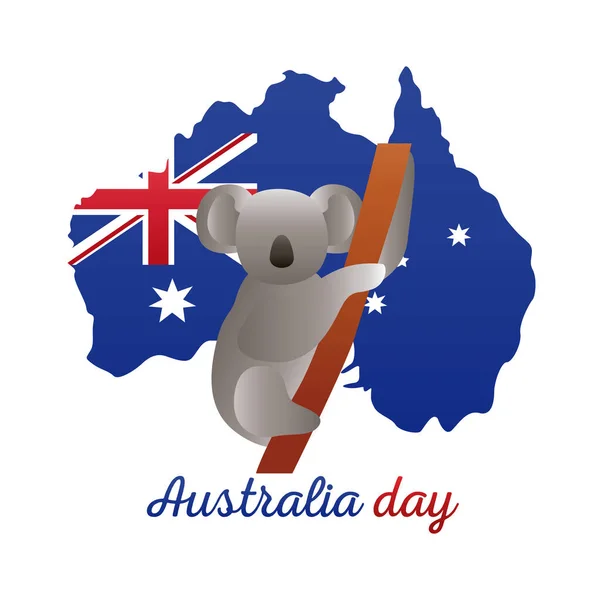 Heureux lettrage jour australie avec koala et carte décoration — Image vectorielle