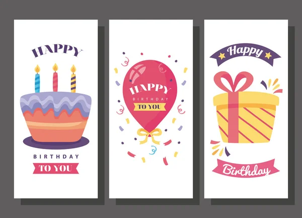 Grattis på födelsedagen banderoller med söt dekoration — Stock vektor