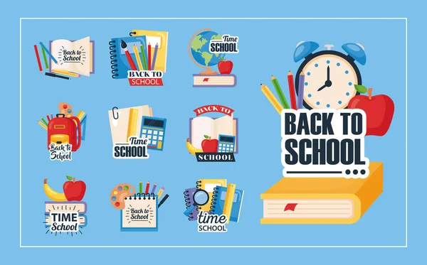 Back to school set icons on blue background — Stock Vector