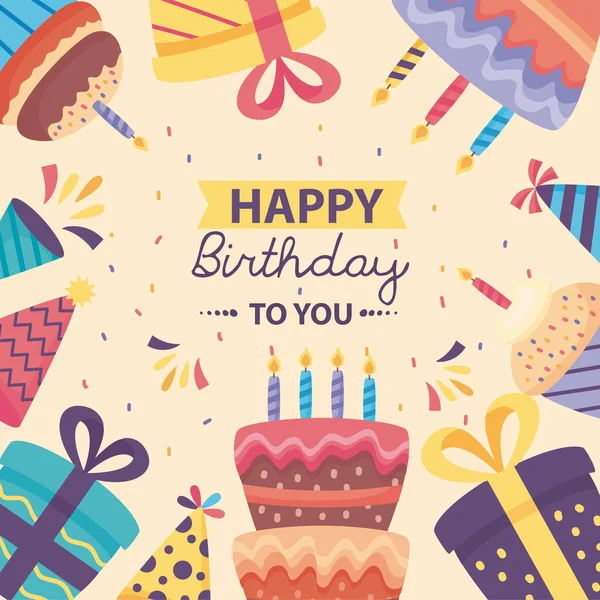 Affiche joyeux anniversaire avec décoration mignonne — Image vectorielle