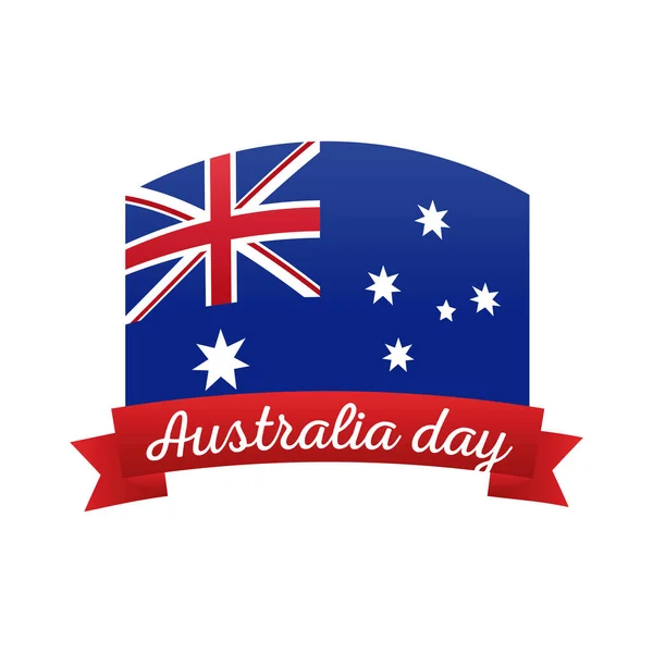 Happy australia day lettering with flag and ribbon decoration — Stock Vector