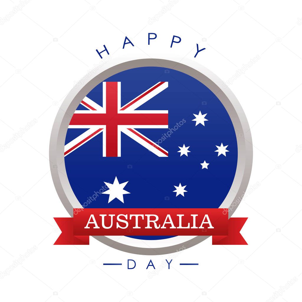 happy australia day lettering with flag in circular frame